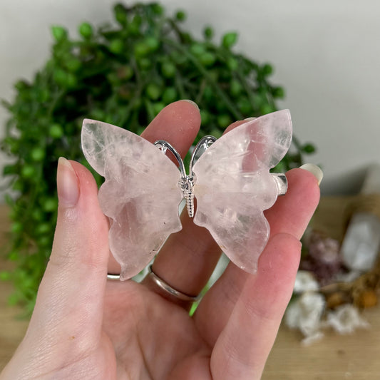 Rose Quartz Butterfly Hair Clip