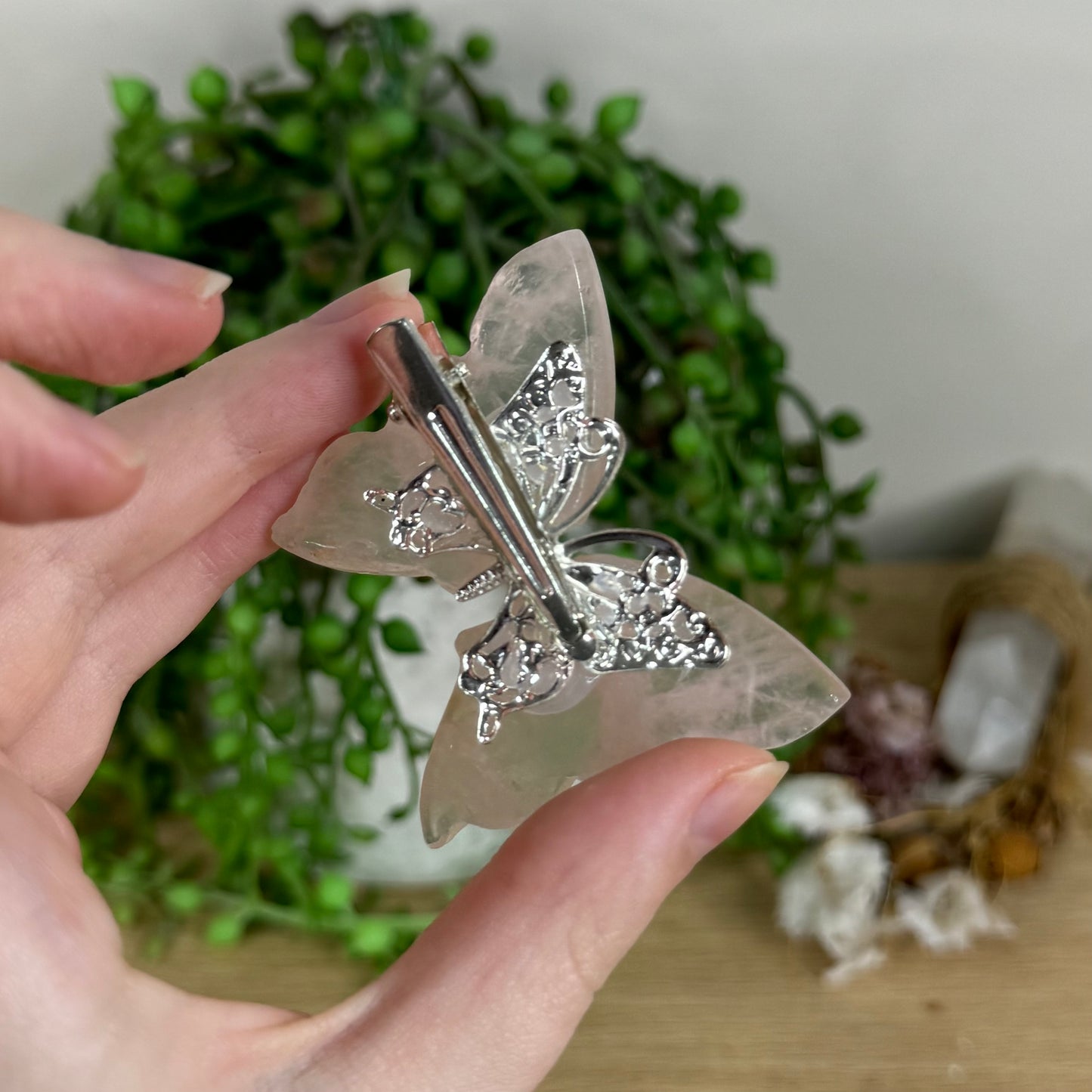 Rose Quartz Butterfly Hair Clip