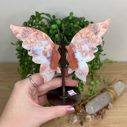 Pink Candy Agate Butterfly Wings On Stand (X2)