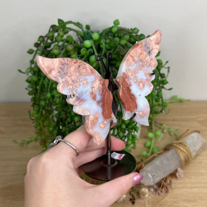 Pink Candy Agate Butterfly Wings On Stand (X2)