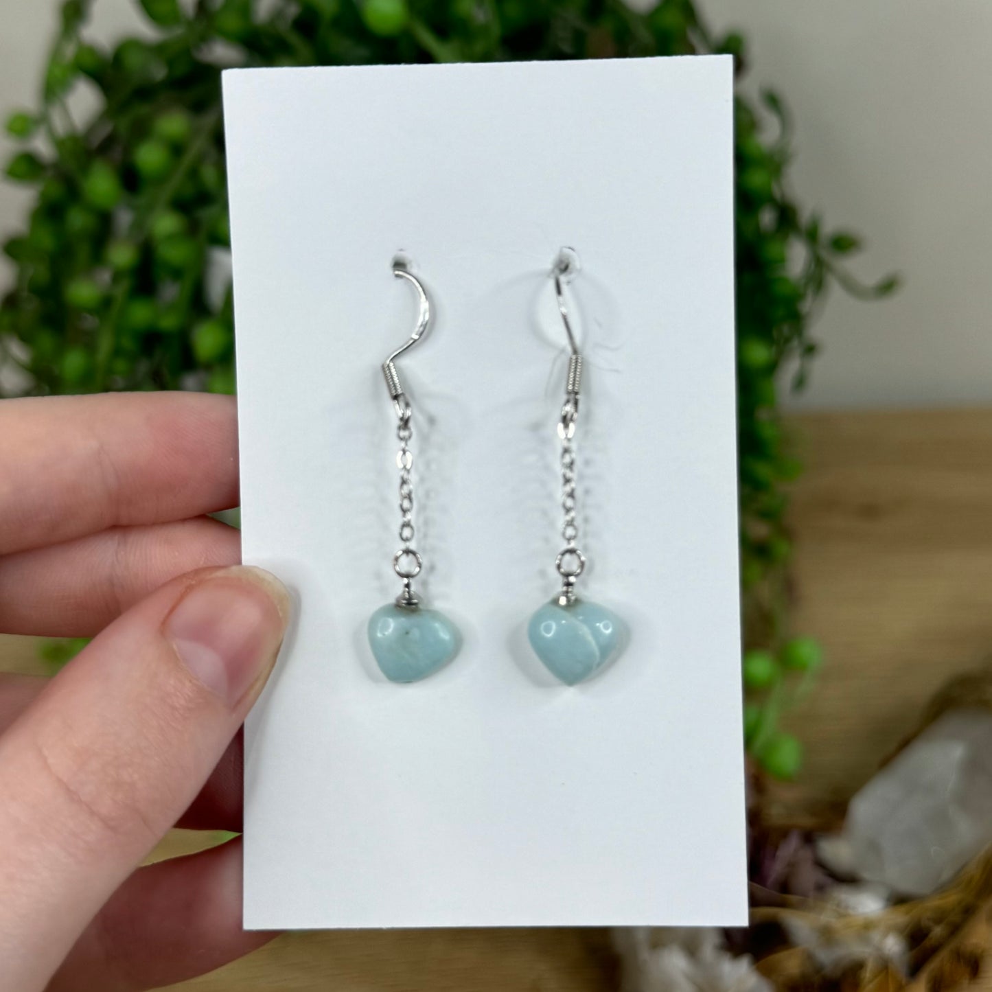 Larimar Heart Dangle Earrings (M761)