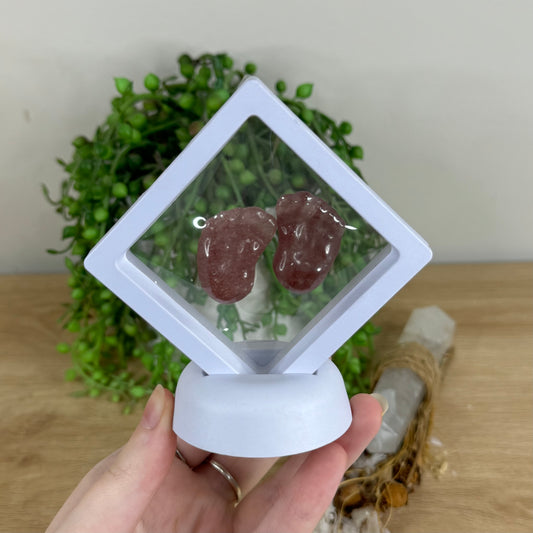 Strawberry Quartz Baby Feet In Case (R71)