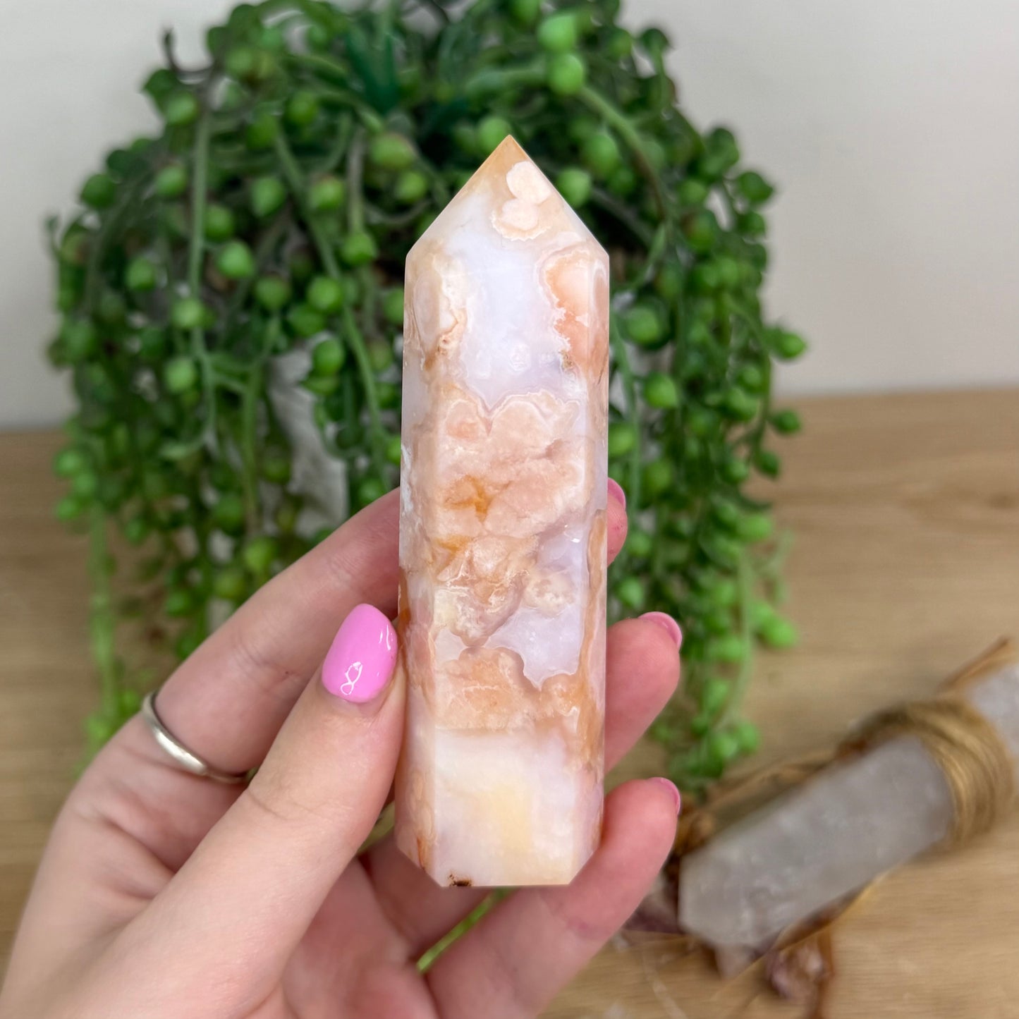 Madagascan Pink Flower Agate / Carnelian Point (X156)