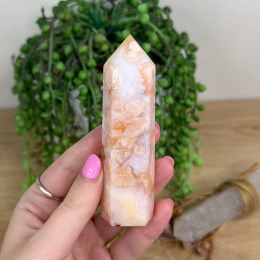 Madagascan Pink Flower Agate / Carnelian Point (X156)