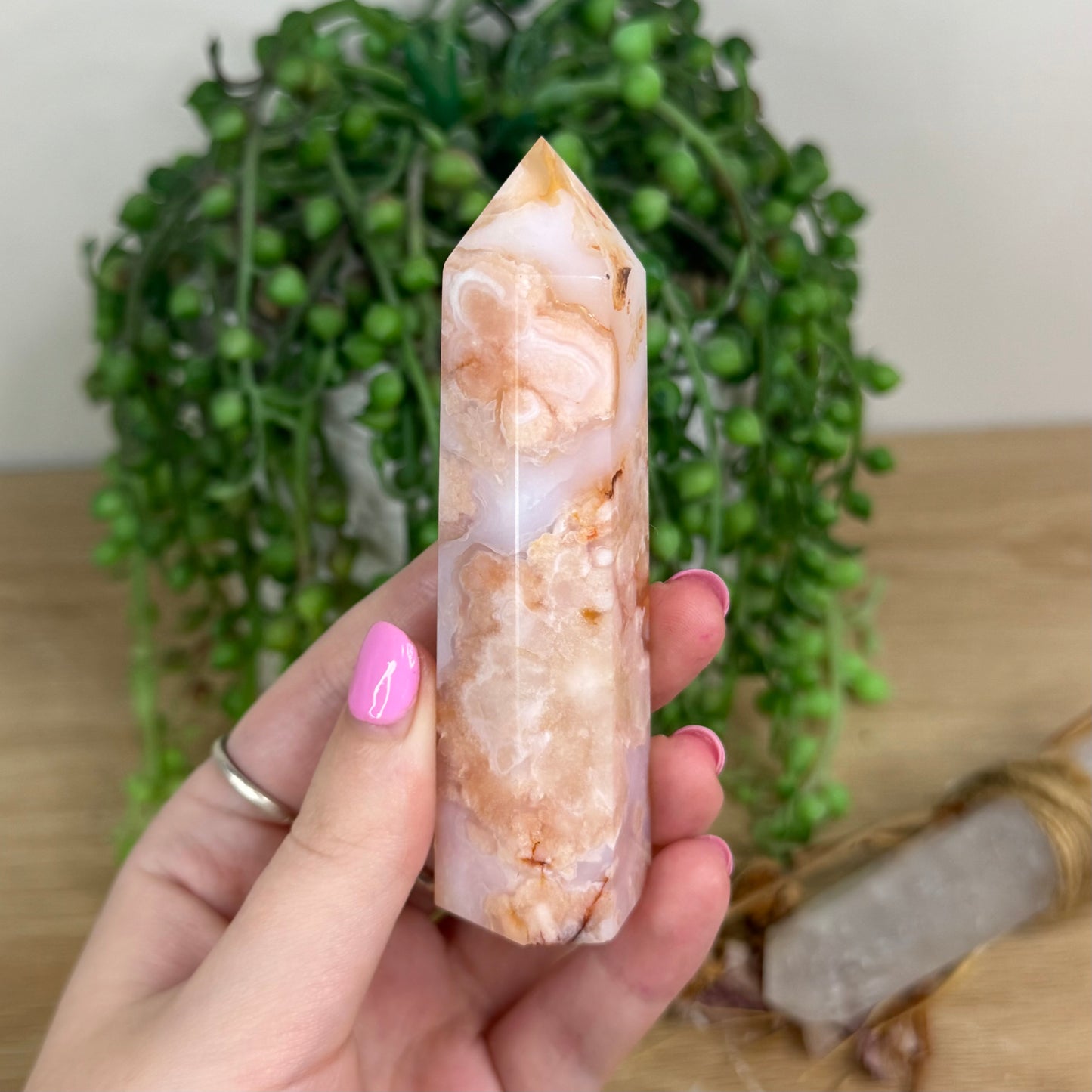 Madagascan Pink Flower Agate / Carnelian Point (X156)