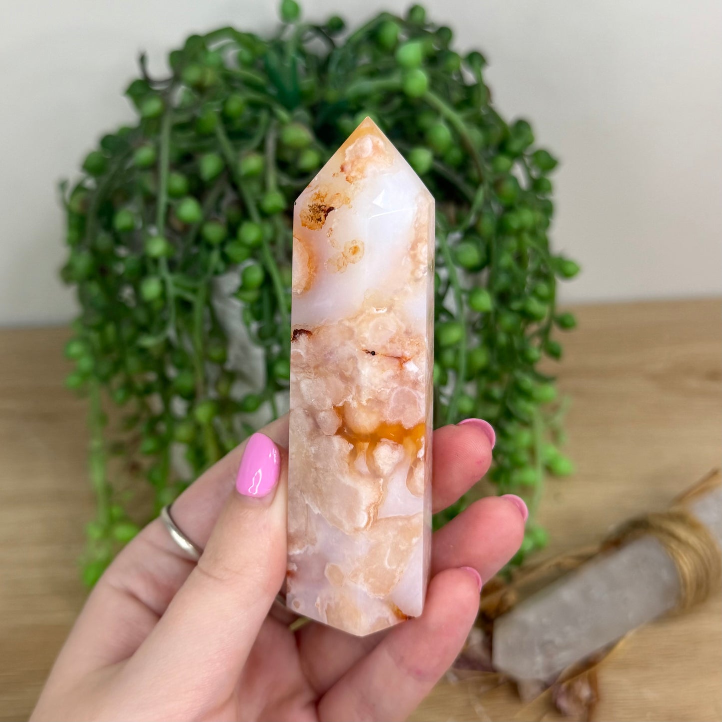 Madagascan Pink Flower Agate / Carnelian Point (X156)