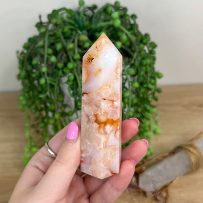 Madagascan Pink Flower Agate / Carnelian Point (X156)
