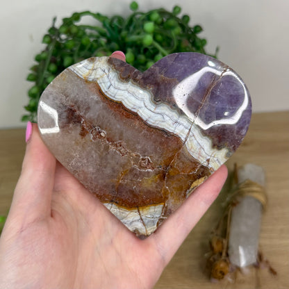 Amethyst / Mexican Crazy Lace Agate Heart (X226)
