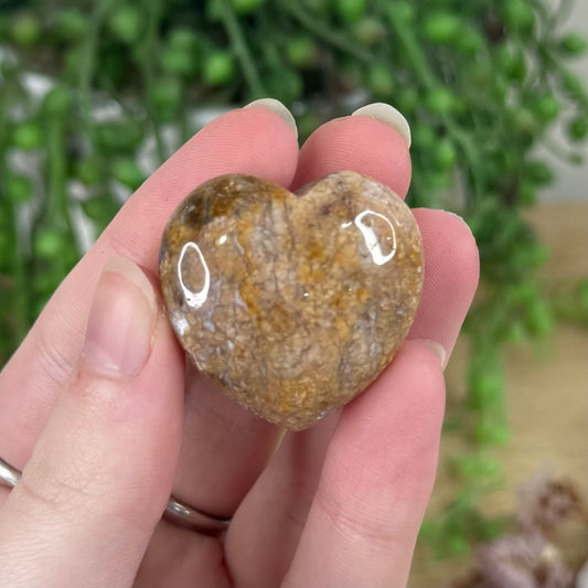 Golden Flower Agate Heart (R381)