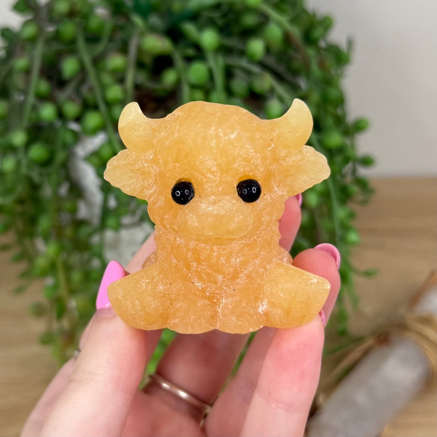 Yellow Calcite Sitting Highland Cow (X393)