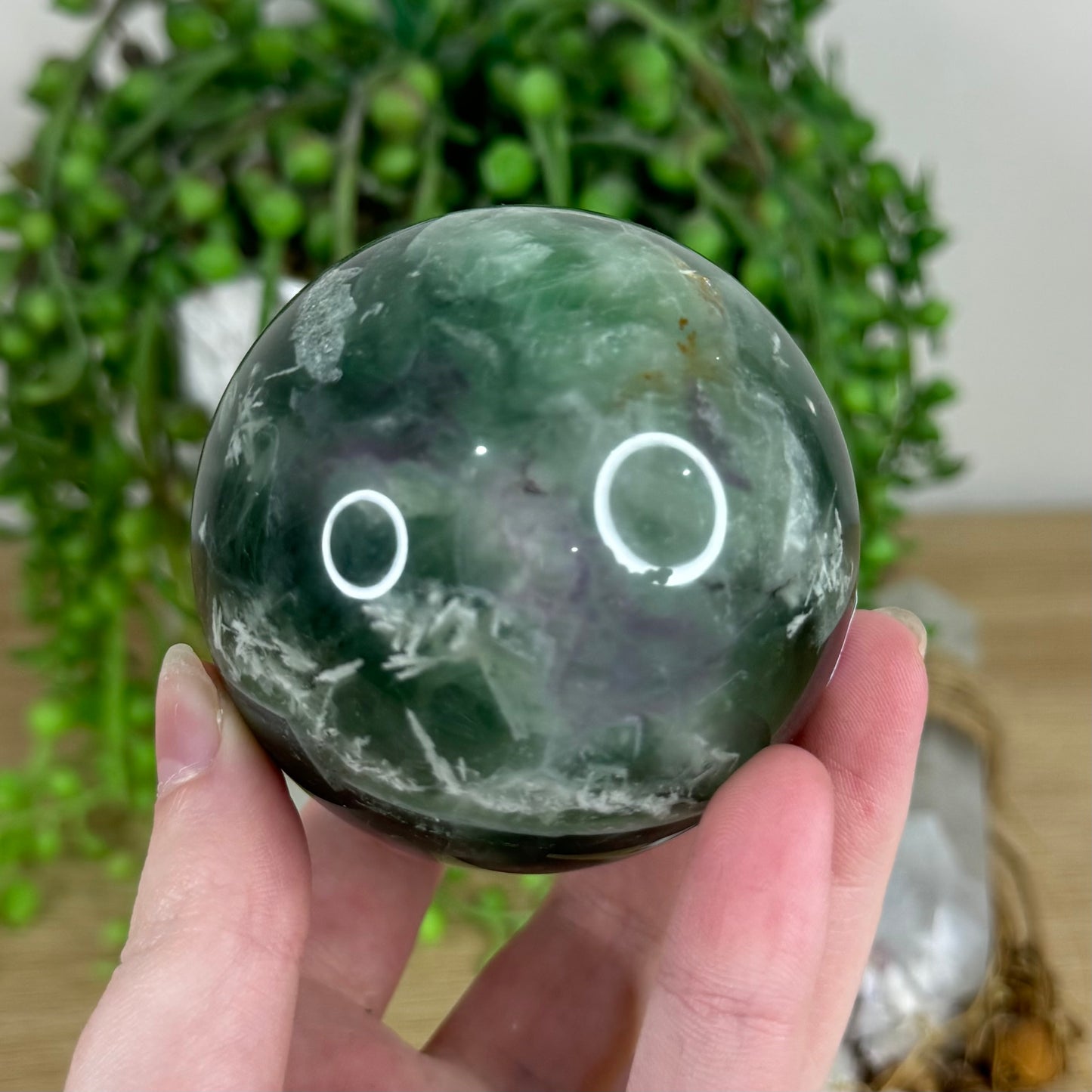 Green Feather Fluorite Sphere (N627)