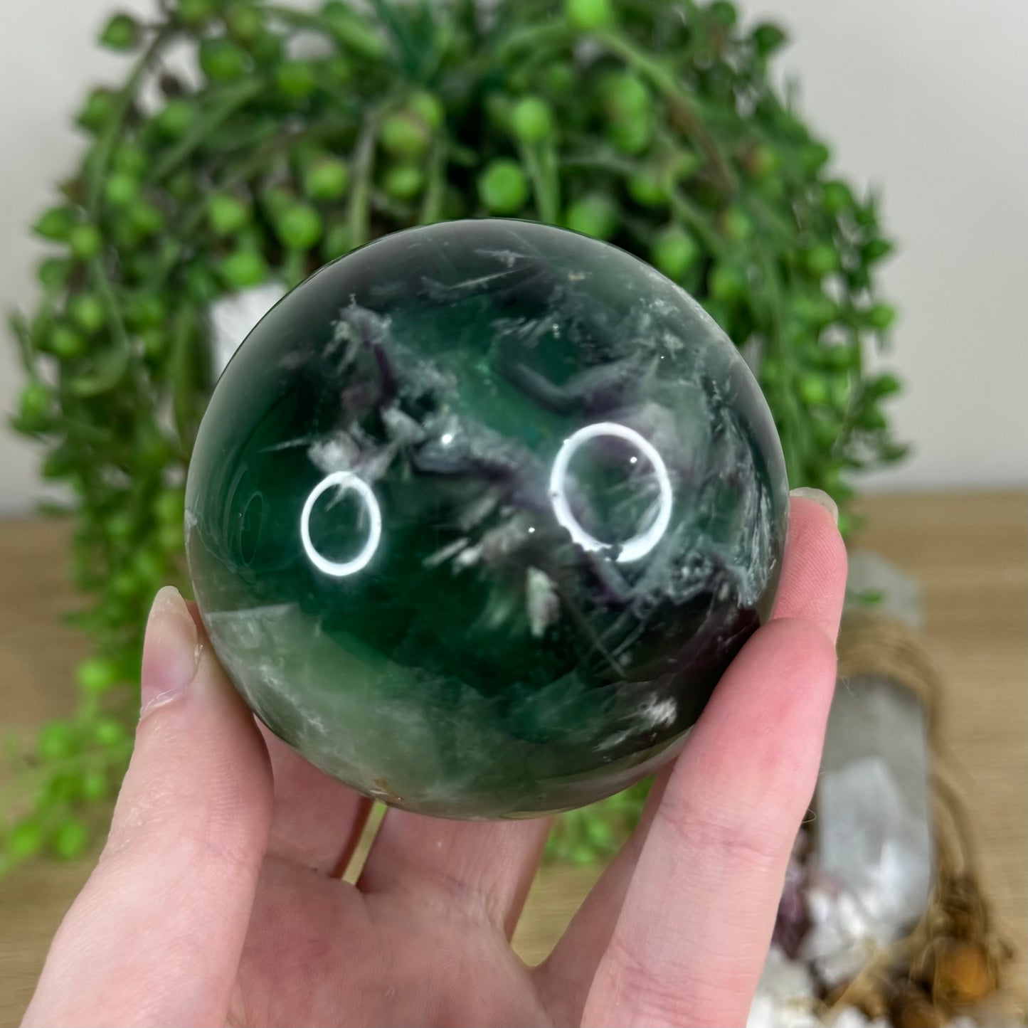 Green Feather Fluorite Sphere (N627)