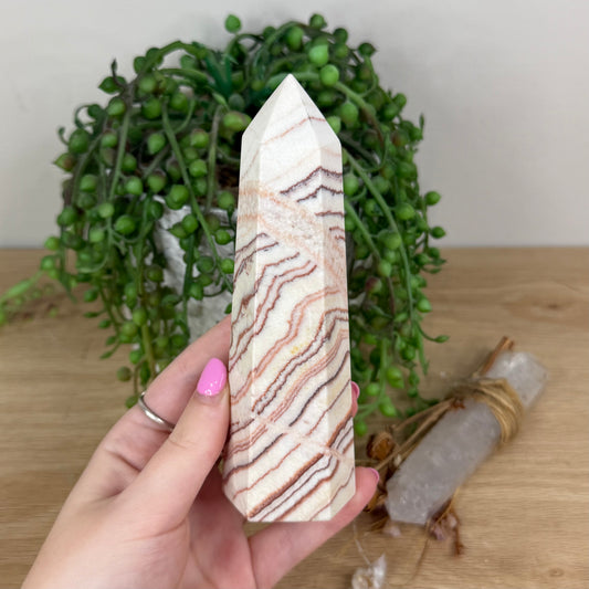 Red Banded Calcite Tower (X421)