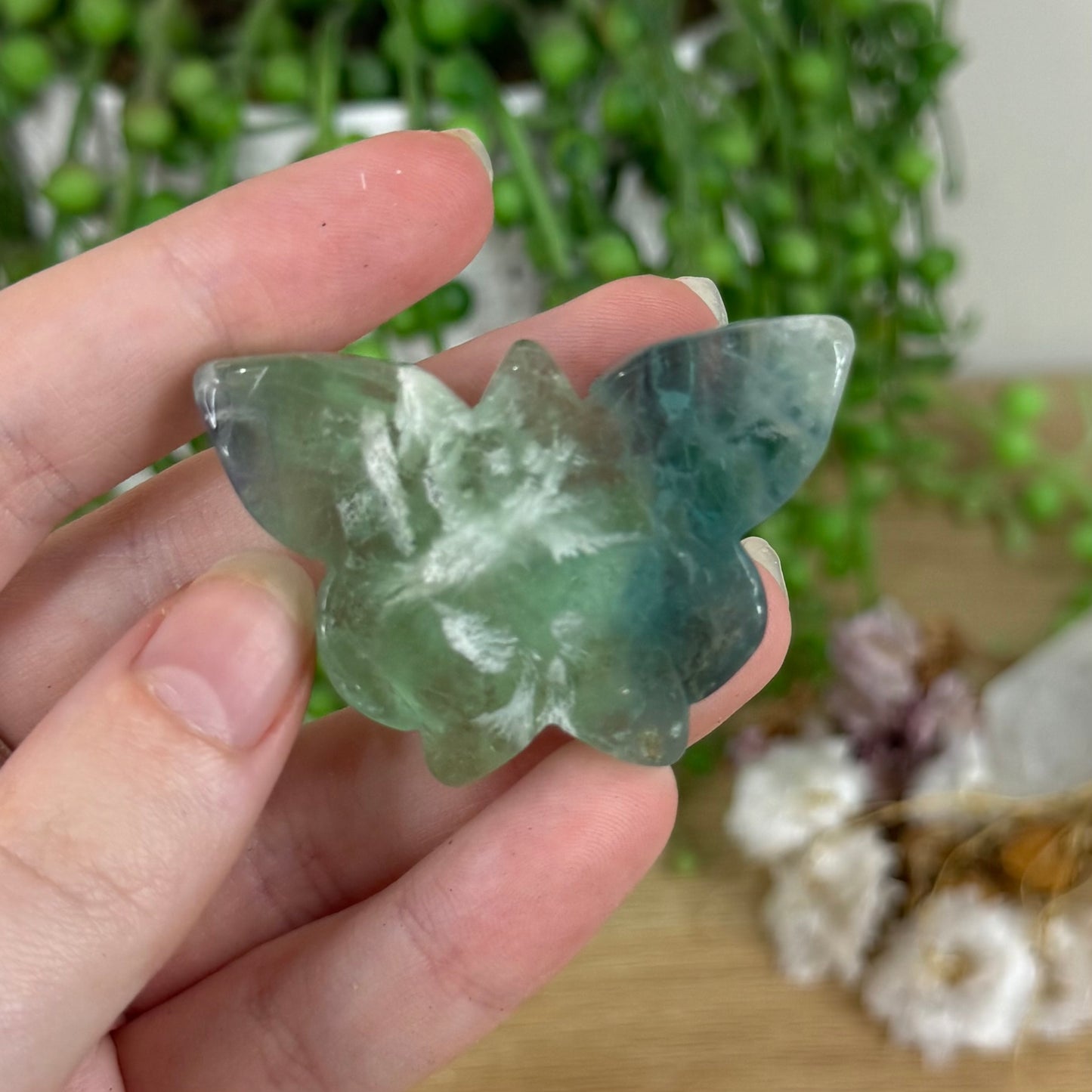 Green Feather Fluorite Butterfly (N114)