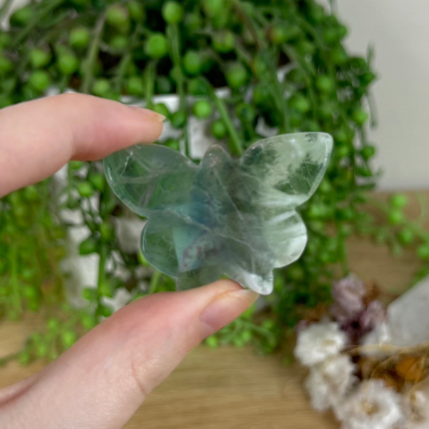 Green Feather Fluorite Butterfly (N113)