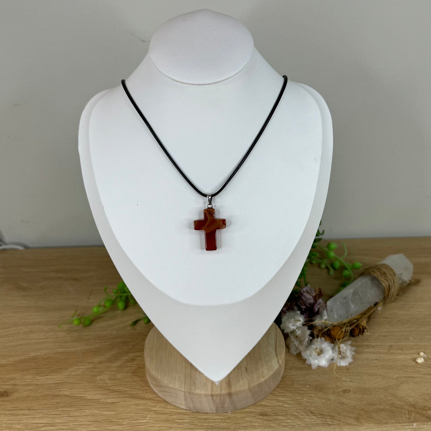 Carnelian Cross Necklace (M908)