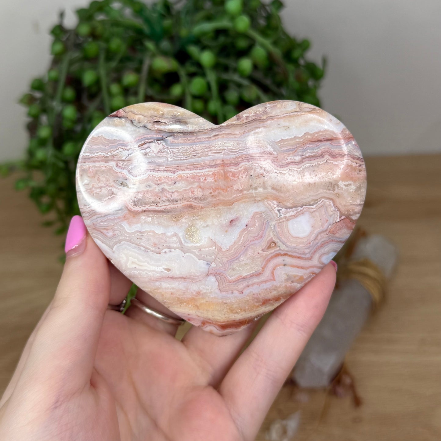 Pink Crazy Lace Agate Heart (X593)