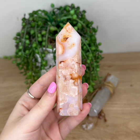 Pink Madagascan Flower Agate / Carnelian Point (X156)