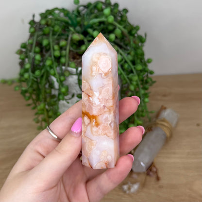 Pink Madagascan Flower Agate / Carnelian Point (X156)