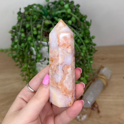 Pink Madagascan Flower Agate / Carnelian Point (X156)