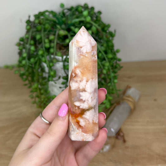 Pink Madagascan Flower Agate / Carnelian Point (X154)