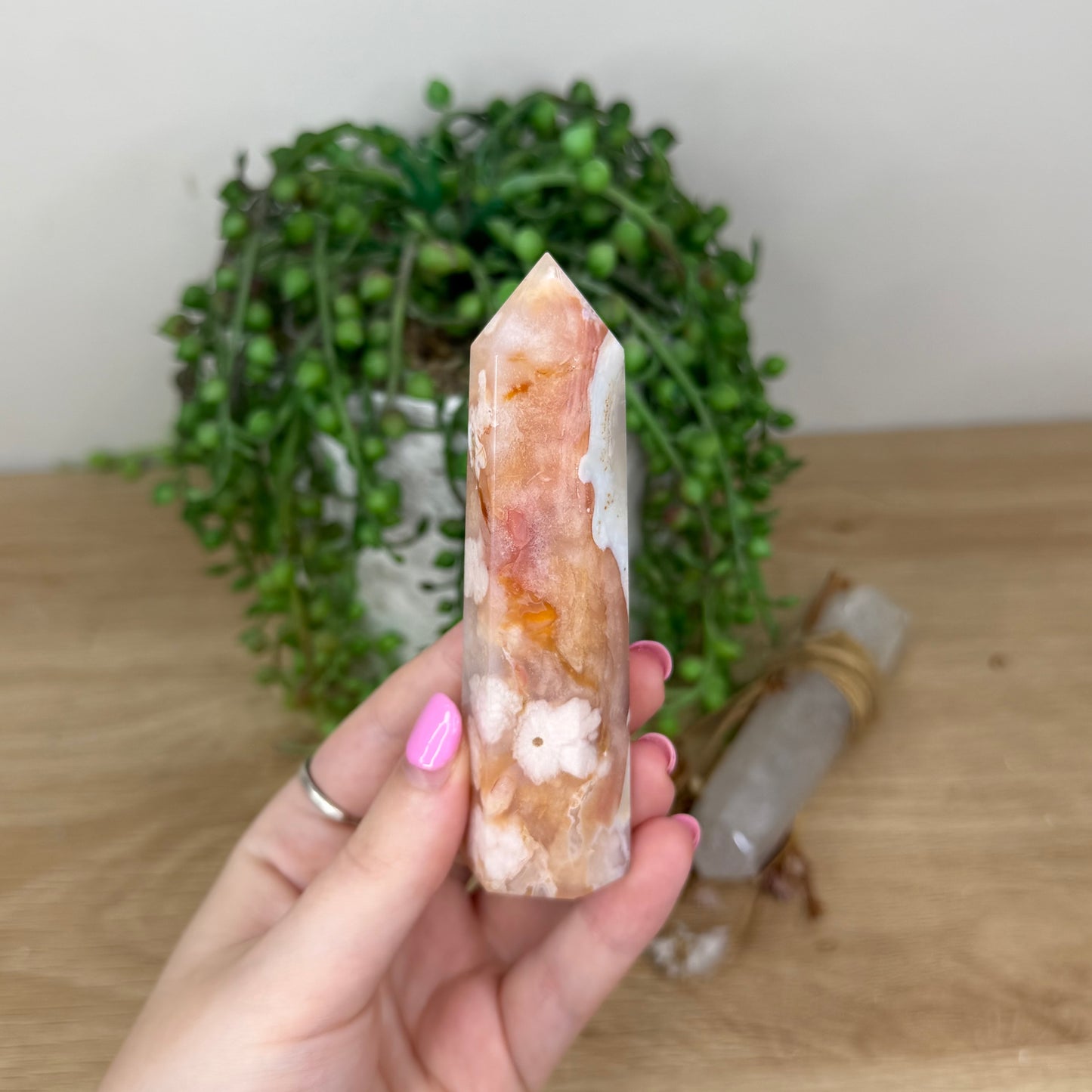 Pink Madagascan Flower Agate / Carnelian Point (X154)