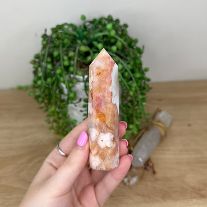 Pink Madagascan Flower Agate / Carnelian Point (X154)