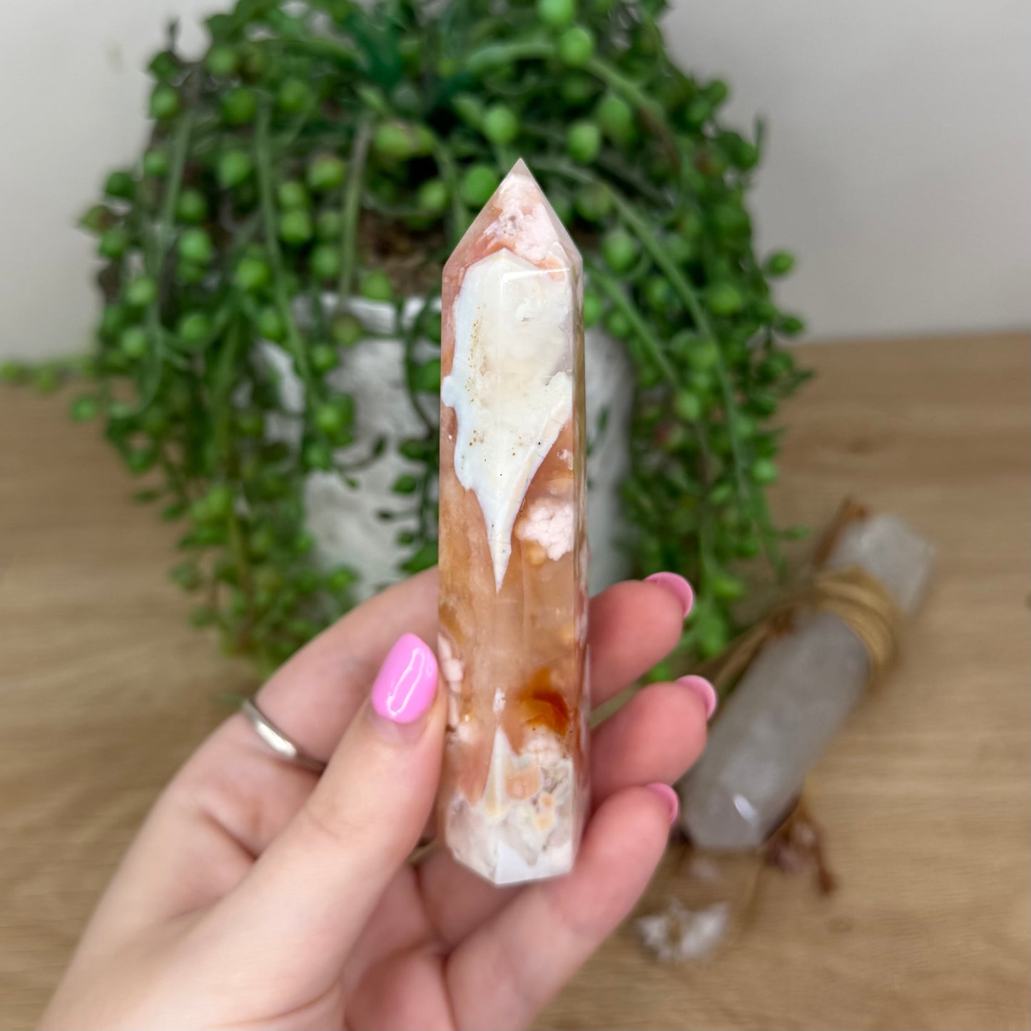 Pink Madagascan Flower Agate / Carnelian Point (X154)