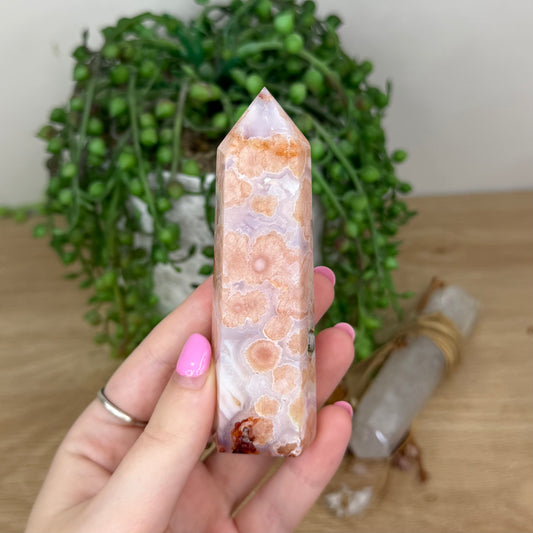 Pink Madagascan Flower Agate / Carnelian Point (X157)