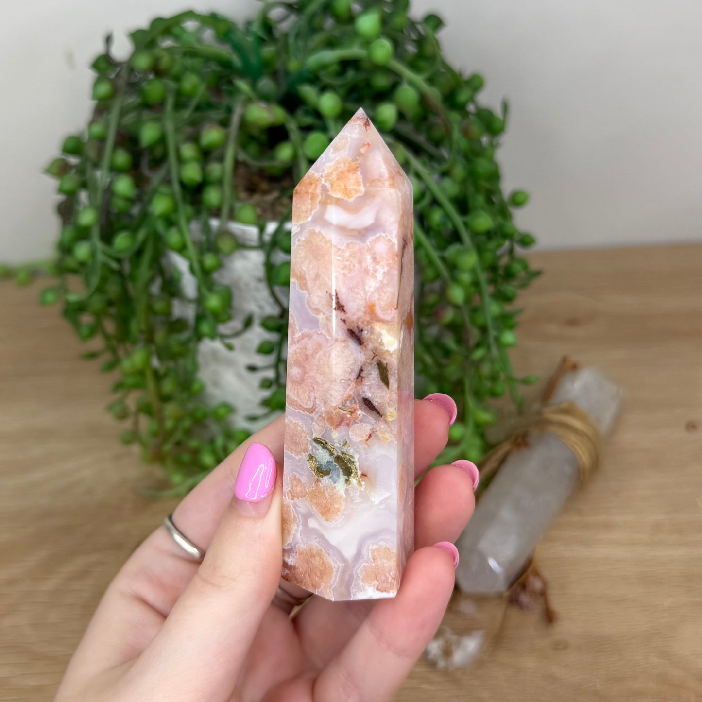 Pink Madagascan Flower Agate / Carnelian Point (X157)