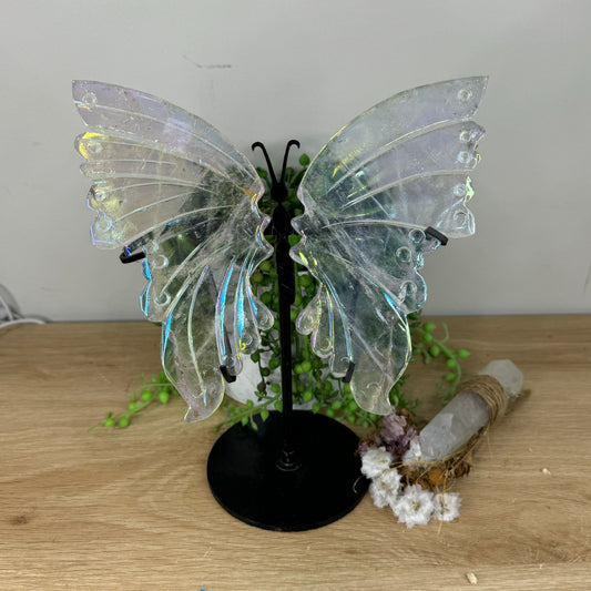 Aura Clear Quartz Butterfly Wings On Stand (M948)