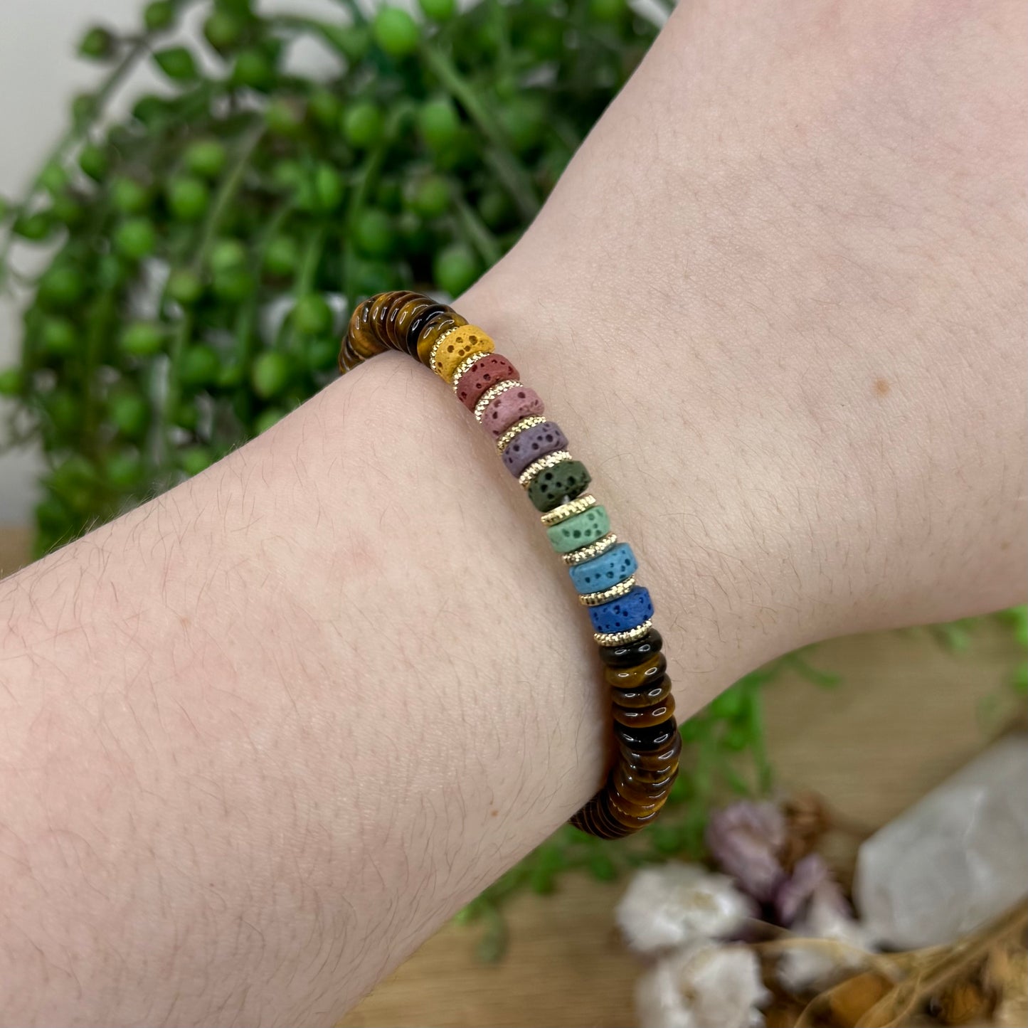 Tiger Eye / Rainbow Bracelet (N50) (Q470)