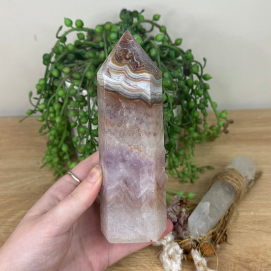 Amethyst / Mexican Crazy Lace Agate Tower (S45)