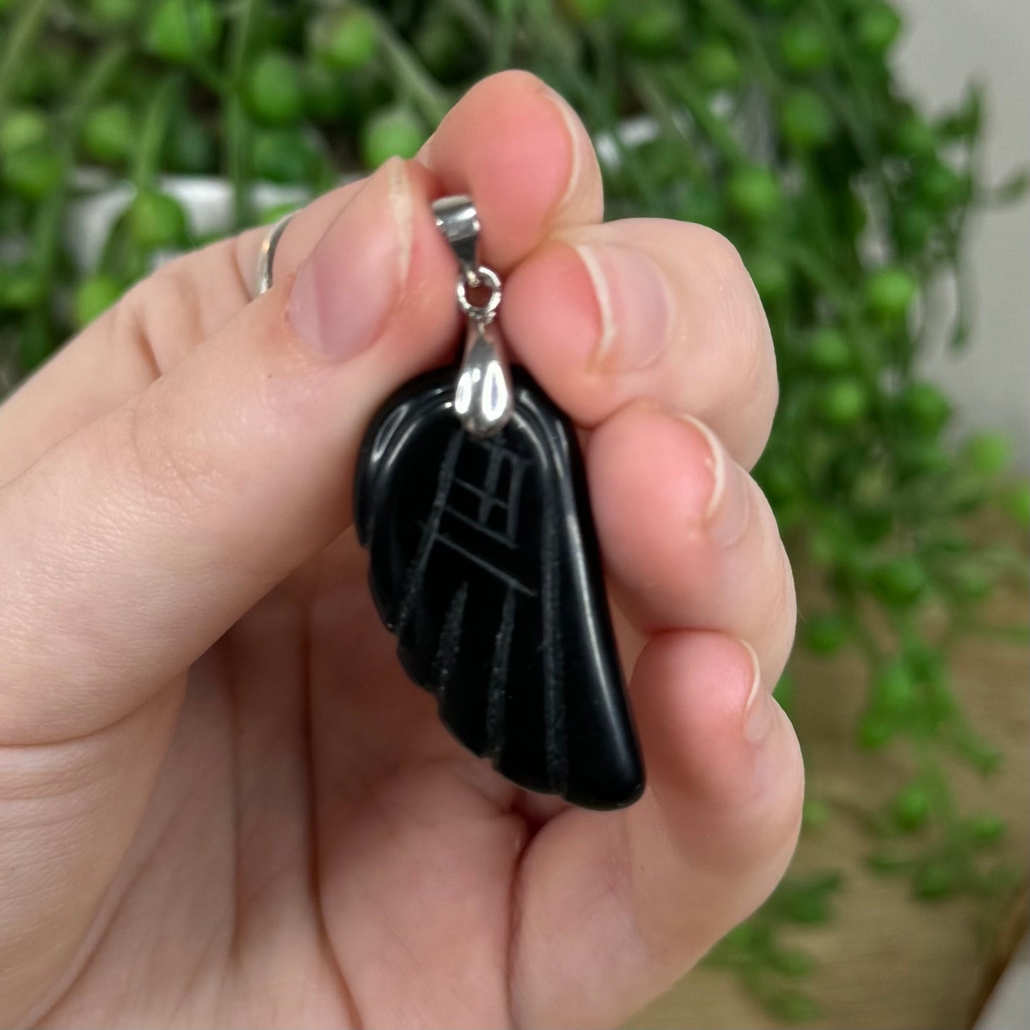 Black Obsidian Angel Wing Pendant