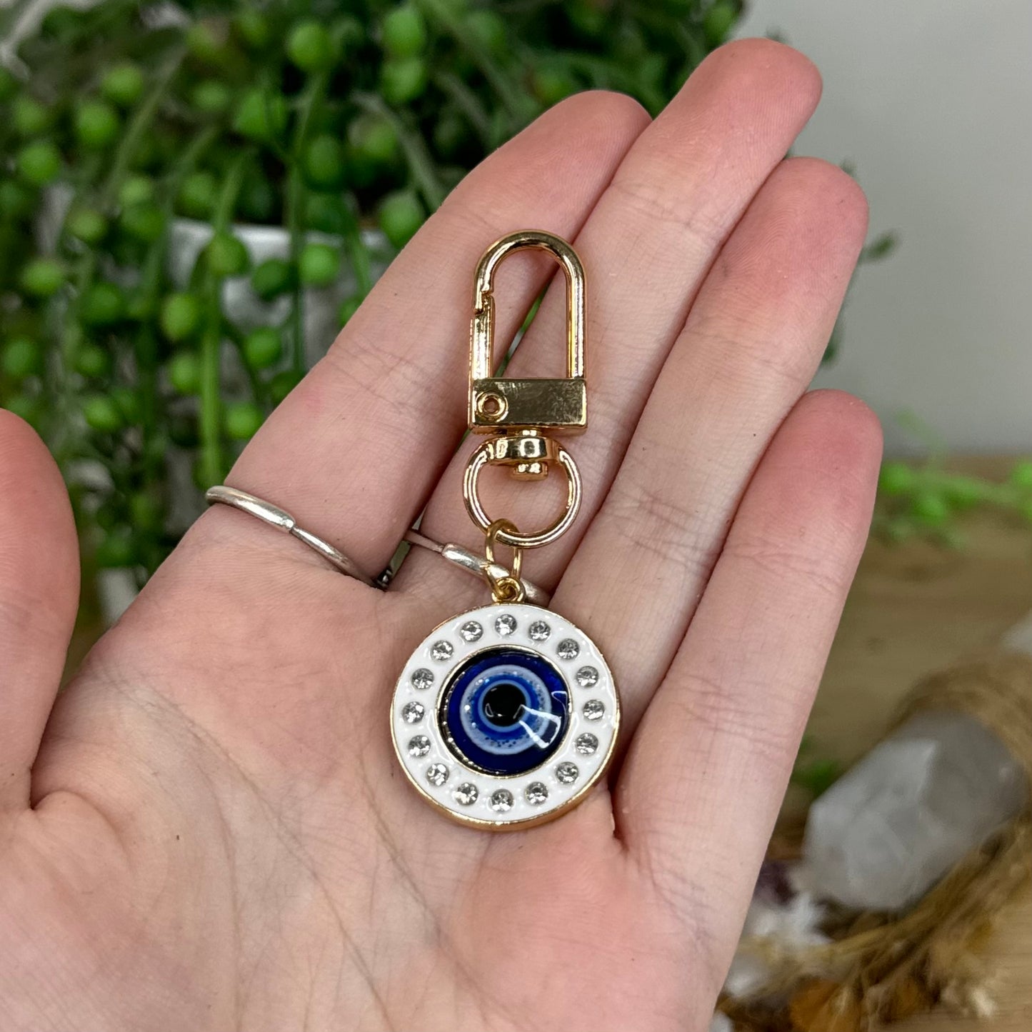 White Evil Eye Keychain