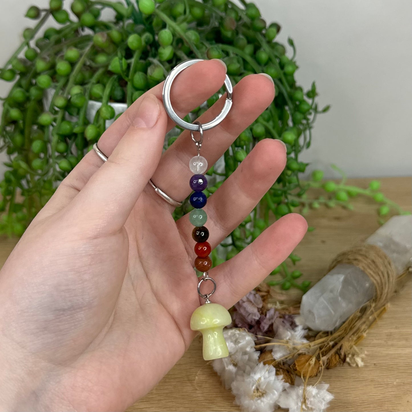 Yellow Jade Mini Mushroom Keychain (G183)