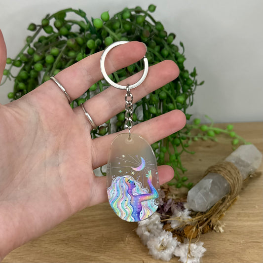 Rainbow Goddess Agate Slice Keychain (D862)