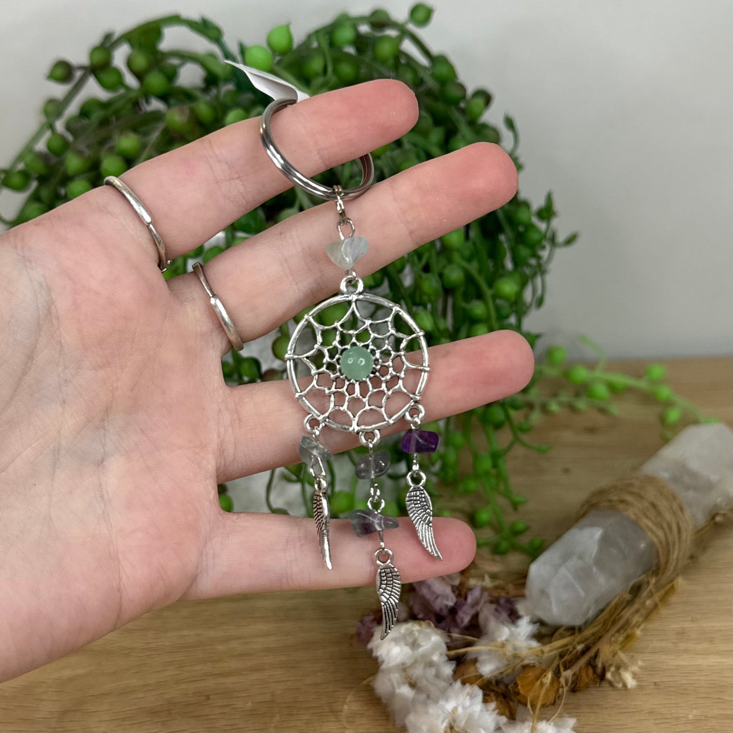 Rainbow Fluorite Dream Catcher Keychain (D629)