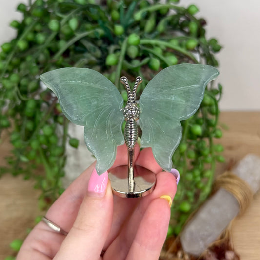 Green Fluorite Butterfly Wings On Stand (Y143)