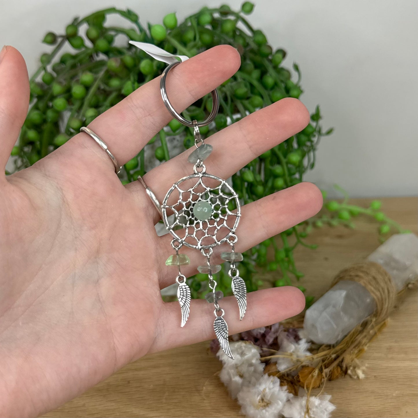 Green Fluorite Dream Catcher Keychain (C825)