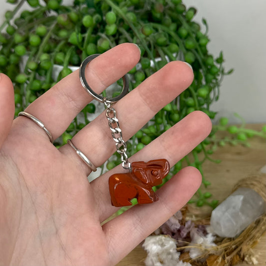 Red Jasper Elephant Keychain