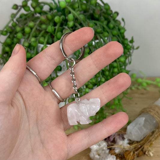 Clear Quartz Elephant Keychain