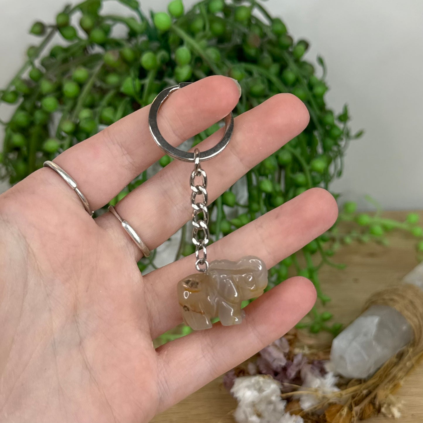 Agate Elephant Keychain