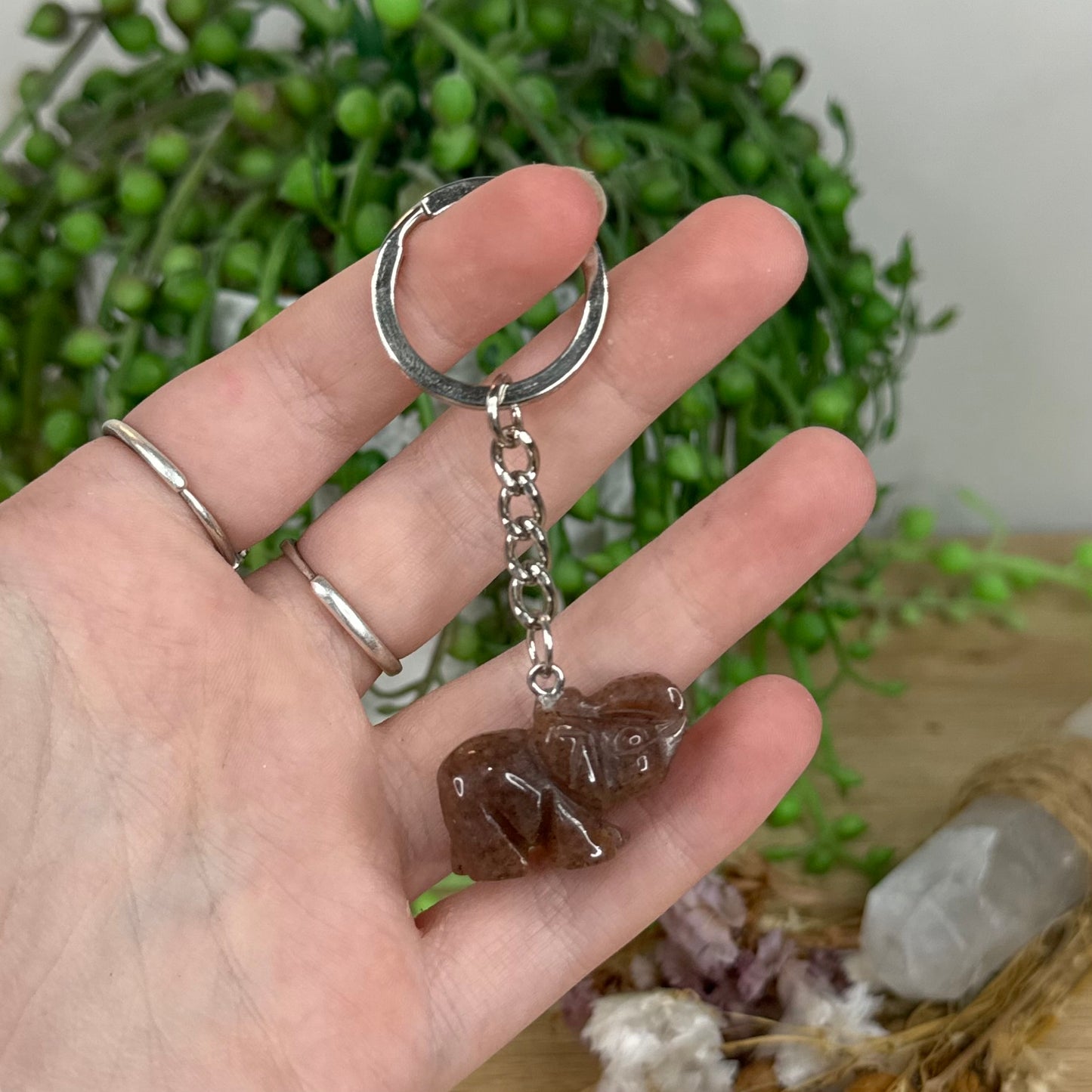 Strawberry Quartz Elephant Keychain