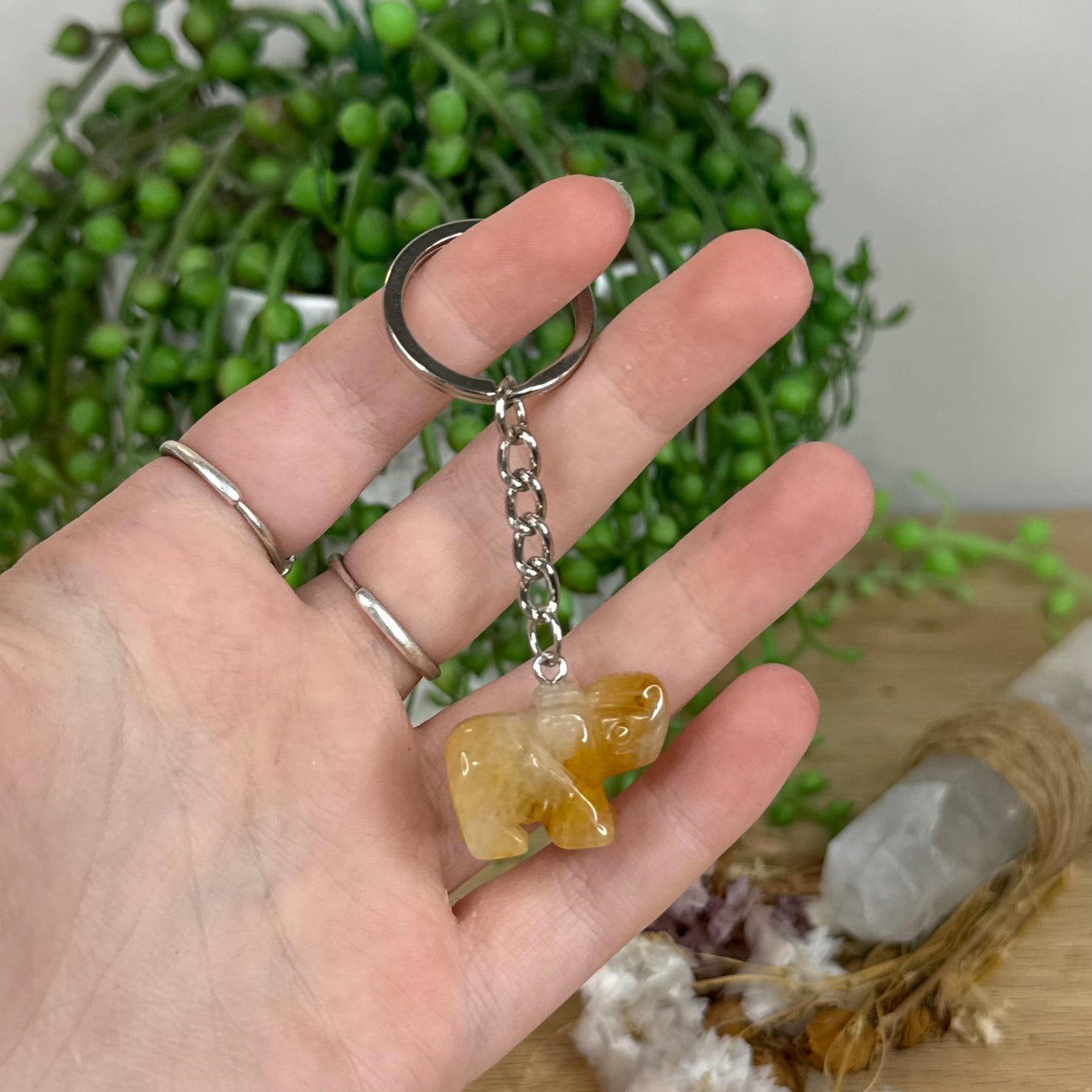 Yellow Jade Elephant Keychain