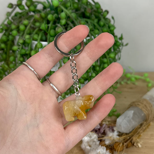 Yellow Jade Elephant Keychain