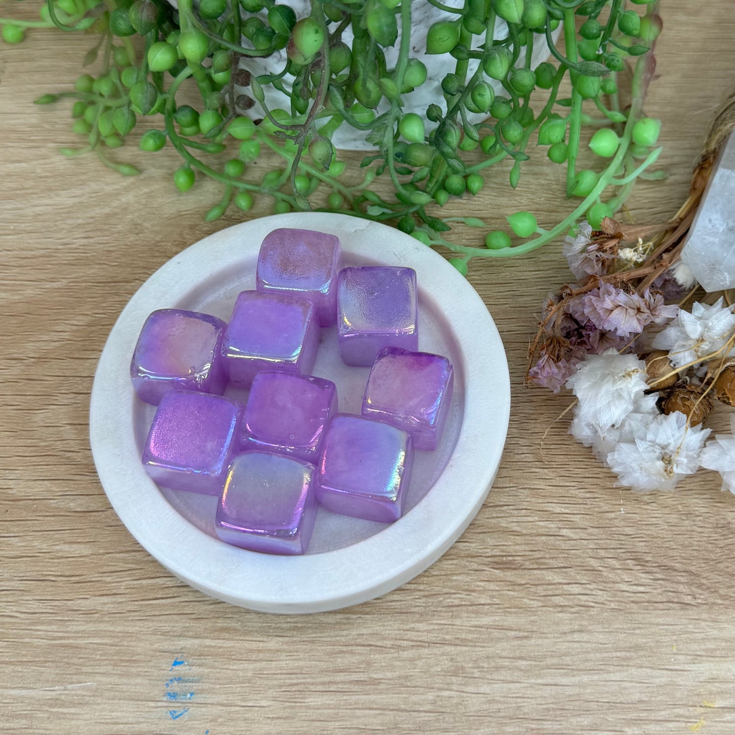 Purple Aura Clear Quartz Cubes