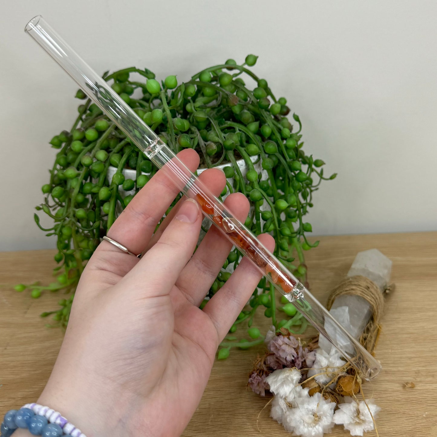 Carnelian Chip Glass Straw