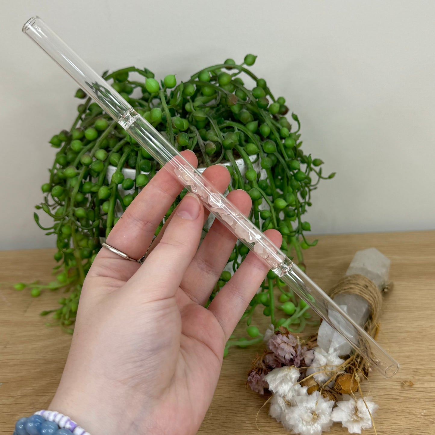 Rose Quartz Chip Glass Straw
