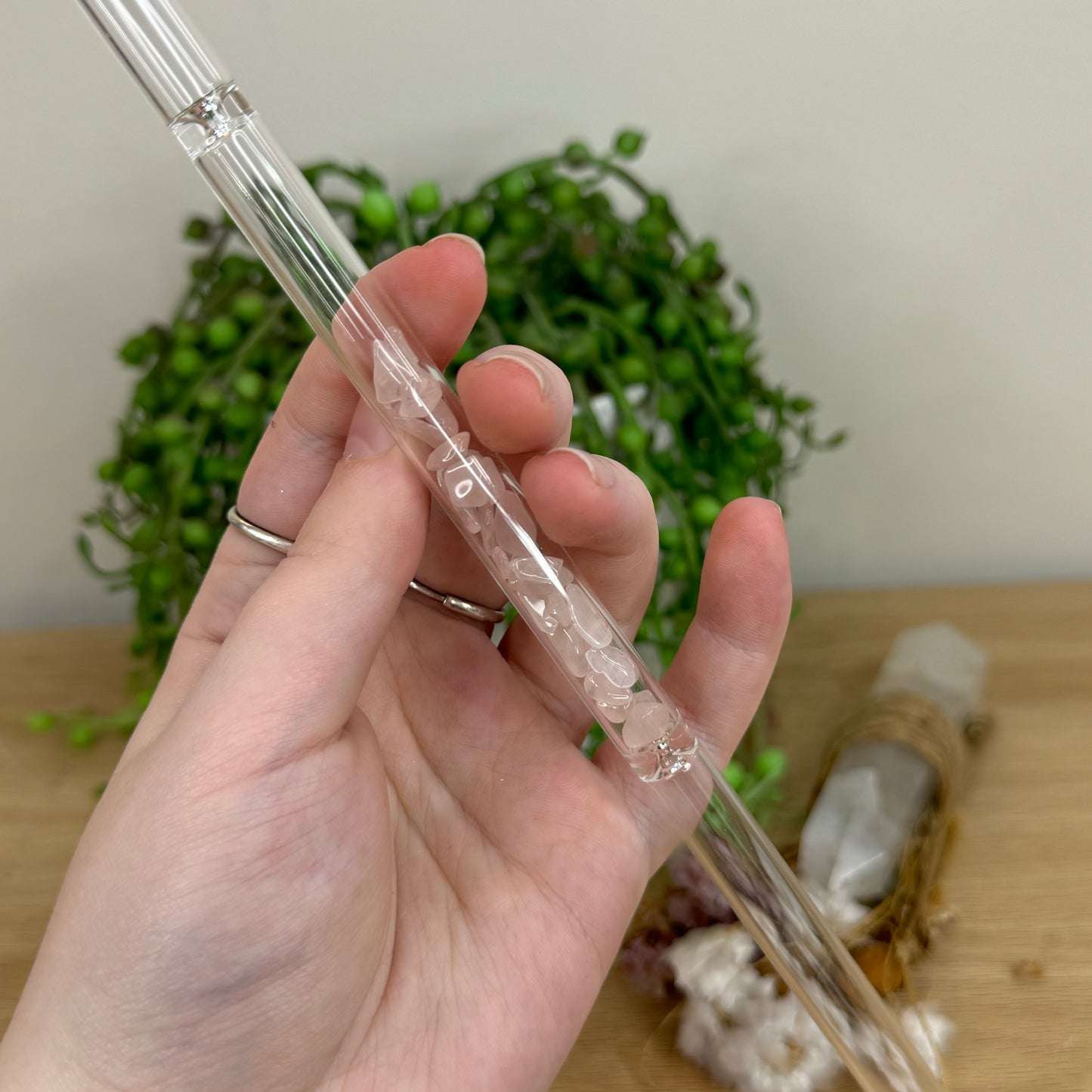 Rose Quartz Chip Glass Straw